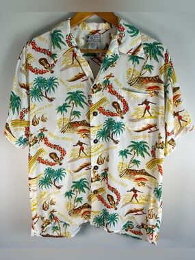 Vintage Avanti Hawaiian Og Aloha Shirt Sz S Silk Hula Surfboard Ride Beach RARE